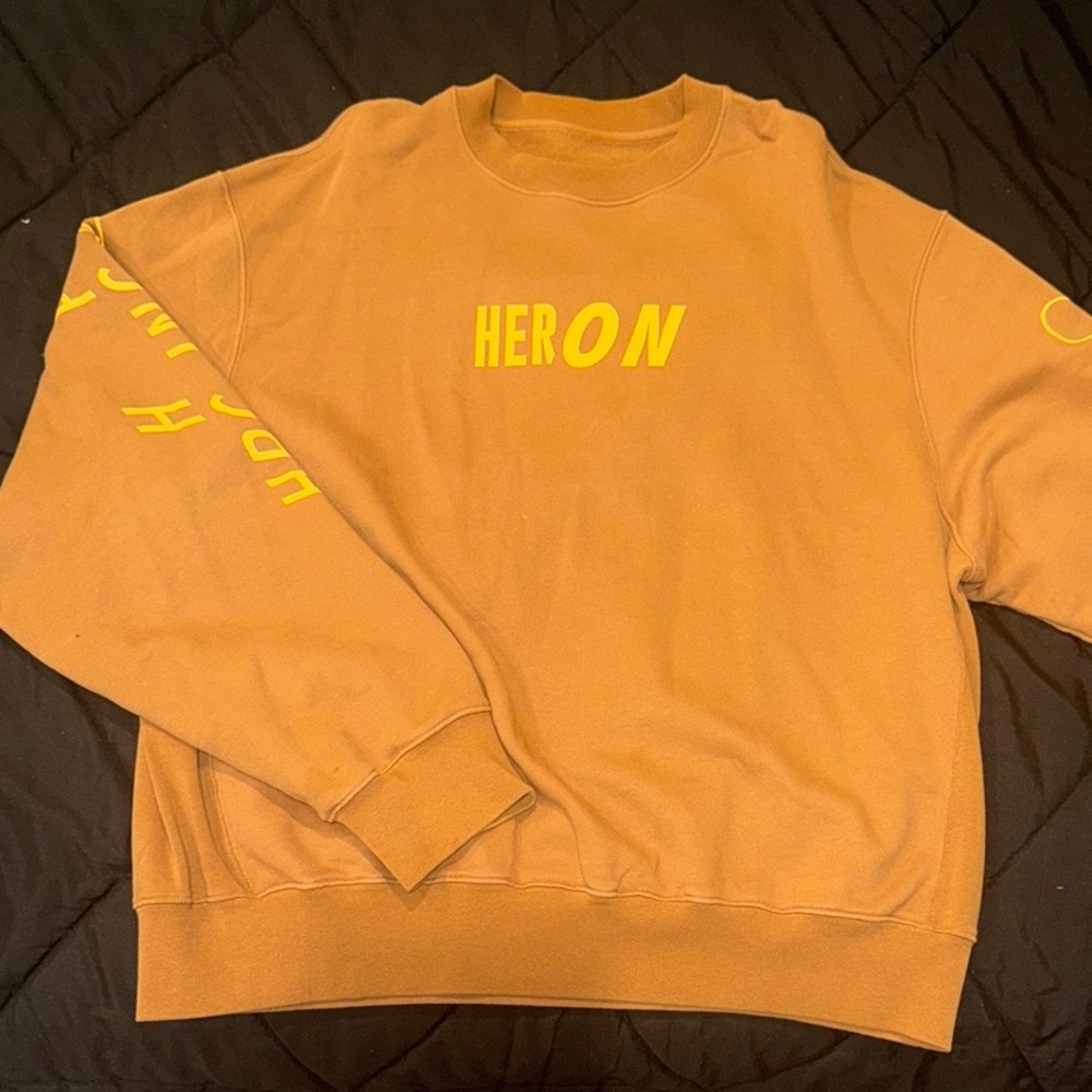 Heron Preston Orange Crewneck Sweater with Ribbed Details